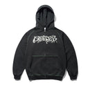 Butter Goods Drummer Zip-Thru Hoodie in Washed Black, heavyweight cotton fleece garment wash full zip-through hoodie met Drummer branding op de voorkant relaxed fit front pockets en ribbed trims, verkrijgbaar bij Revert 95 Haarlem