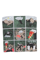 Element x Floor Van Het Nederend Picnic Kids Tee Black met full-color 9-panel comic strip backprint van Malvin The Cat op jungle en camping avontuur, verkrijgbaar bij Revert 95 Haarlem