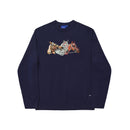 Hélas Horses Crewneck Knit Navy – gebreide sweater met all-over paardenpatroon in navy