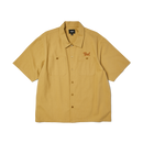 HUF Fantasies SS Work Shirt in Tan met "I Dream of Fantasies" backprint, vrouwenportret in doornenkrans en goudkleurige sterren, verkrijgbaar bij Revert 95 Haarlem