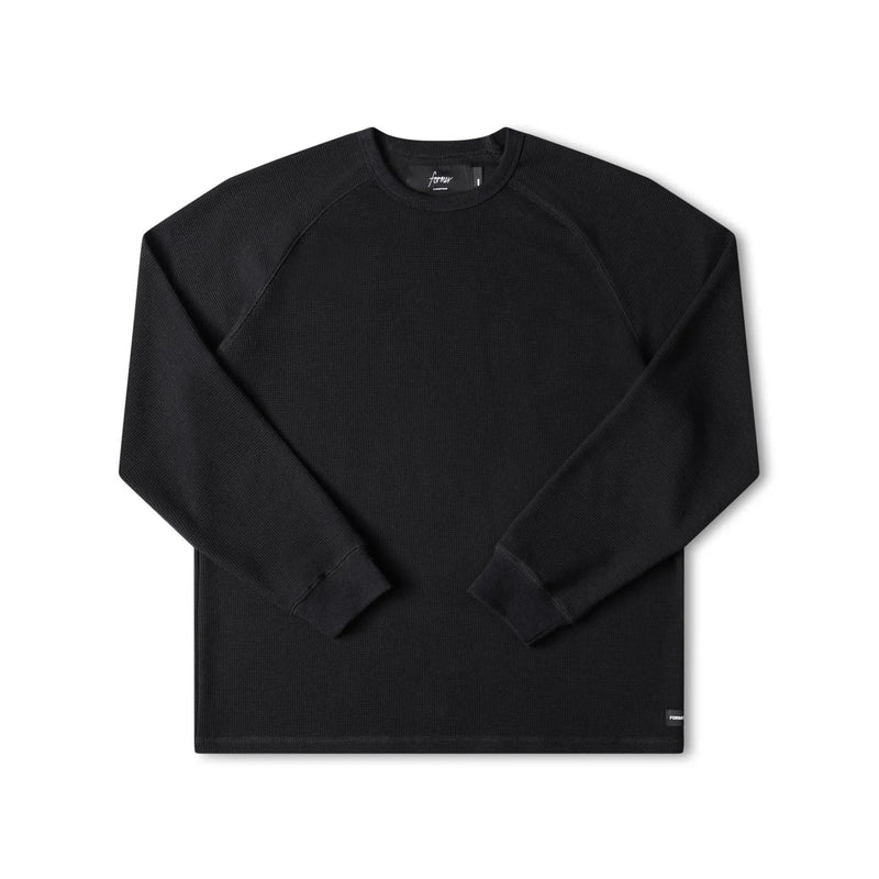 Former Merchandise Anderson LS Waffle Black – zwart longsleeve waffle-knit shirt met subtiele Former-branding