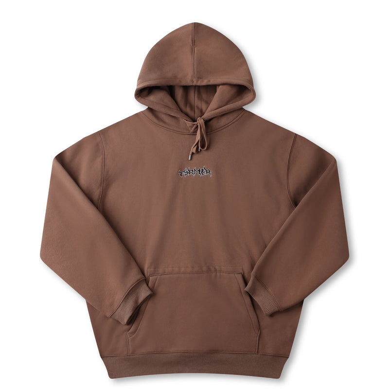 Former Proscription Hood Choc – heavyweight hoodie met Proscription embroidery in Choc kleur