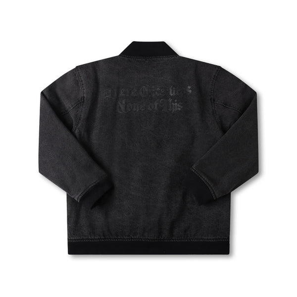 Former AG Denim Varsity Jacket Black – premium denim varsity jacket met subtiele AG-branding