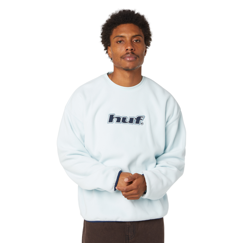 HUF Arch Appliqué Crewneck Heather Grey sweater met geborduurd HUF-logo