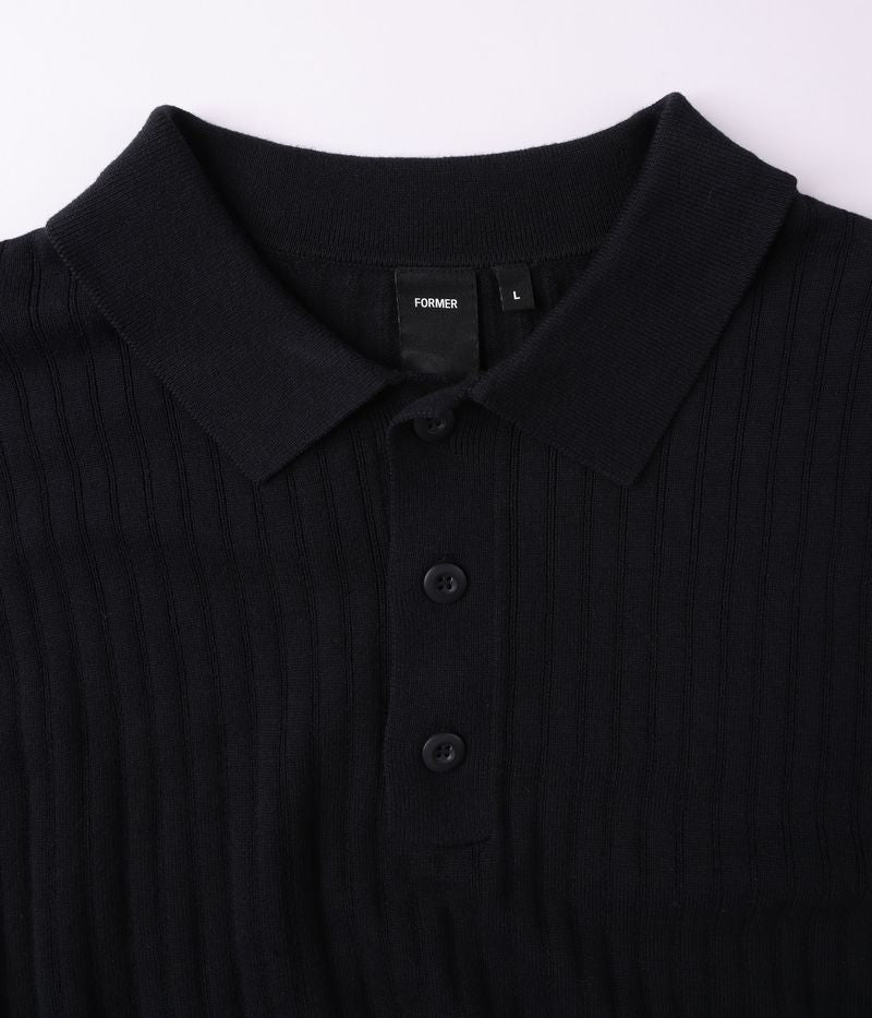 Former Franchise LS Knit Polo Black – premium knit longsleeve polo met minimalistische branding