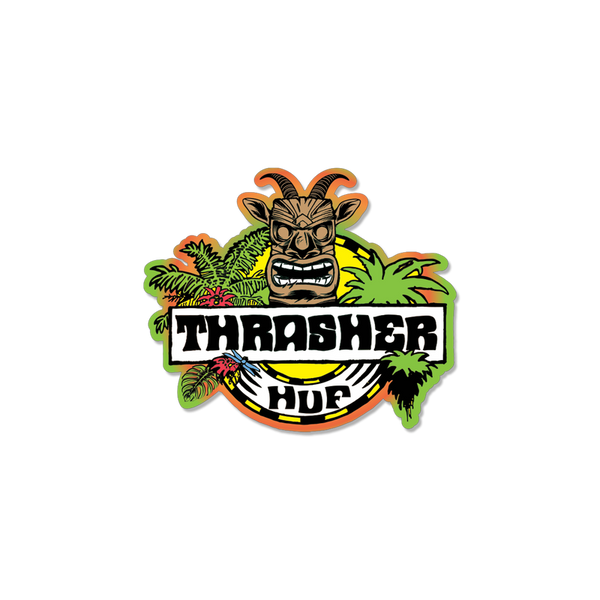 HUF x Thrasher Sticker – vinyl sticker met klassiek HUF x Thrasher-logo, weerbestendig en duurzaam