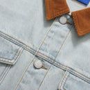 Hélas Caps Jazzy Jeans Jacket in Light Blue met gewassen denim finish, borduursels op het achterpaneel en corduroy accenten, verkrijgbaar bij Revert 95 Haarlem