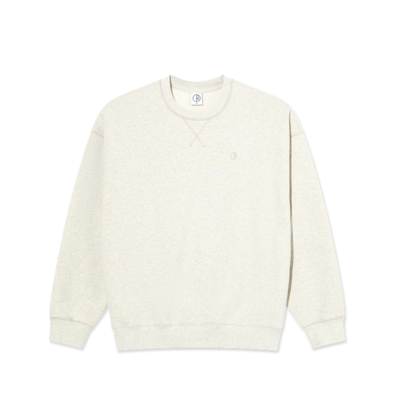 Polar Skate Co Frankie Crewneck Ivory Grey Melange – sweatshirt van zware katoenmix met geborduurd Polar-logo en tweekleurig design in ivory en grijs melange.