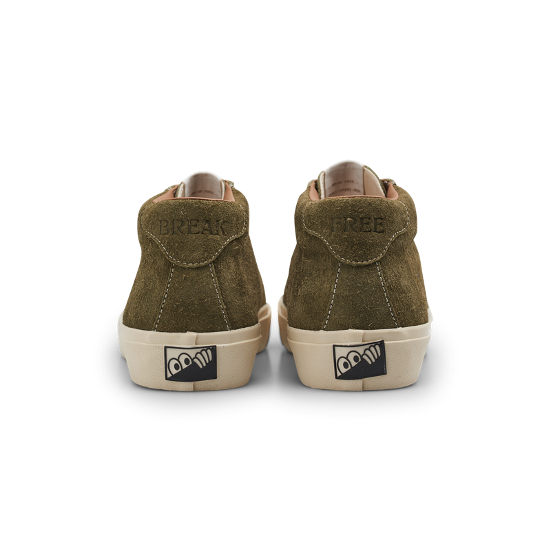 Last Resort AB VM001 Mid Olive White – mid-top skateschoen van olijfgroen suède met witte zool en subtiele branding