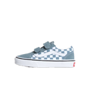 Vans Old Skool Velcro Color Theory Checkerboard Stormy Weather Junior – junior sneaker met klittenbandsluiting, stormy weather blauw en checkerboard-details