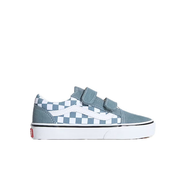 Vans Old Skool Velcro Color Theory Checkerboard Stormy Weather Junior – junior sneaker met klittenbandsluiting, stormy weather blauw en checkerboard-details