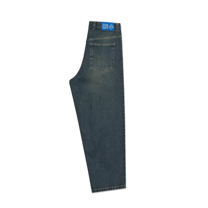 Polar Skate Co Big Boy Pants Dirty Blue – denim broek van 100% katoen met losse pasvorm, Big Boy-logo en vintage Dirty Blue wassing.