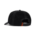 Butter Goods Nail 5 Panel Cap in Black, washed cotton twill pinch front snapback met contrast stitching throughout embroidered eyelets grey under brim en direct geborduurd Nail logo op de voorkant, verkrijgbaar bij Revert 95 Haarlem