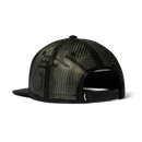 HUF x Thrasher Logo Twill Trucker – zwarte trucker cap met geborduurd groen HUF x Thrasher-logo, mesh achterkant en verstelbare snapback