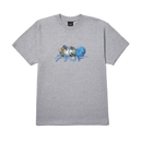 HUF Paws SS Tee Heather Grey met full-color illustratie van spelende kitten verwikkeld in bol blauw wol op center chest, verkrijgbaar bij Revert 95 Haarlem