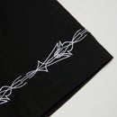 HUF Pinstripe Embroidered Resort Shirt in Black, 100% cotton 150G camp collar short sleeve resort shirt met pinstripe embroidery op linker borstzak zoom en beide mouwen button-down front branded buttons side vent slits en relaxed fit, verkrijgbaar bij Revert 95 Haarlem