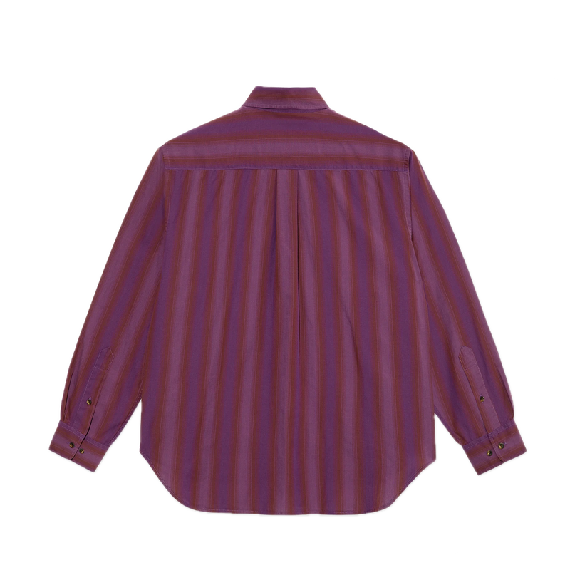 Polar Skate Co Ben LS Shirt Purple Stripe – loose fit langemouwen shirt in paarse strepen met knoopsluiting en subtiele branding