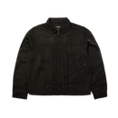 HUF x Thrasher Trucker Jacket – zwart denim jack met grote Thrasher-print op de rug en subtiel HUF-logo, ritssluiting en klassieke trucker-fit