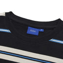 Hélas Caps Raye Tee in Striped Black met all-over streepjespatroon en geborduurd Umbrella logo op de linkerborst, verkrijgbaar bij Revert 95 Haarlem
