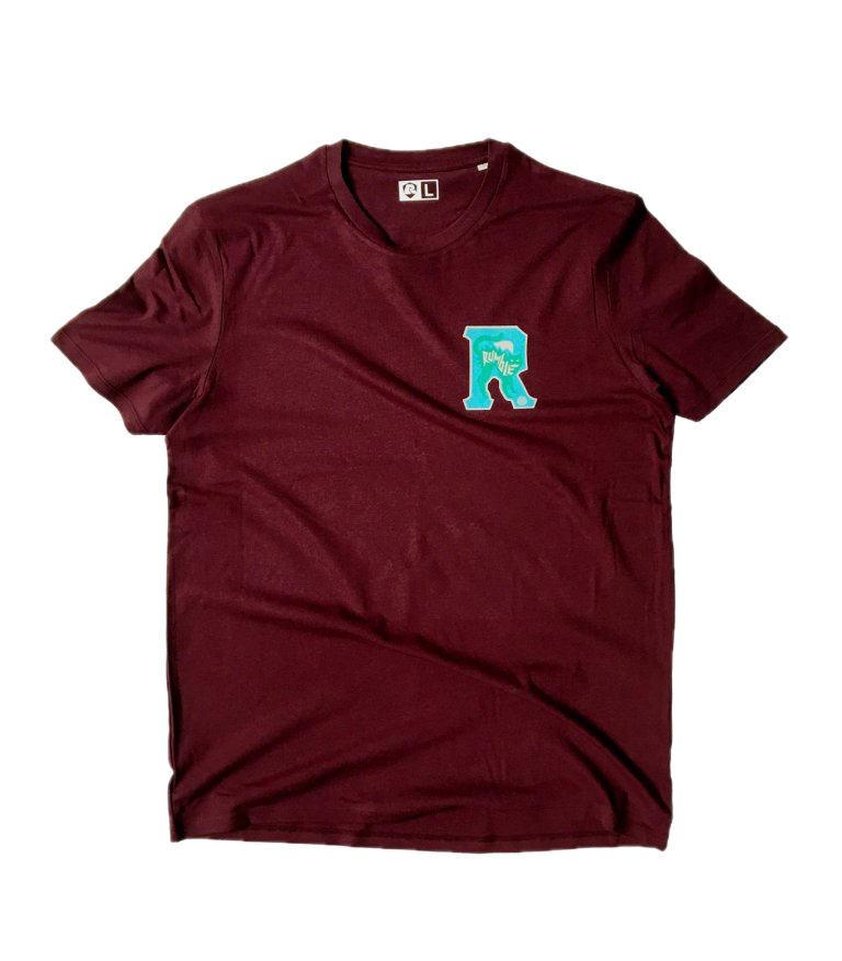 Rumble Cat Dark Cherry T-Shirt – donkerrood T-shirt van katoen en gerecycled polyester met Rumble Cat-print op de borst