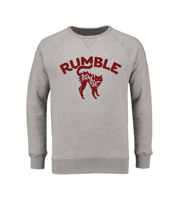 Rumble Bordeaux Cat Grey Sweater – grijze sweater van katoen en polyester met Bordeaux Cat-print op de borst