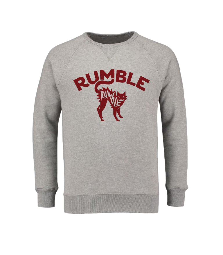 Rumble Bordeaux Cat Grey Sweater – grijze sweater van katoen en polyester met Bordeaux Cat-print op de borst