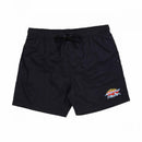 Santa Cruz Salba Voodoo Pit Swimshorts in Black, 100% nylon polymesh lined zwemshort met elasticated waistband 17 inch outseam side pockets back welt pocket en all over Aqua React print die zichtbaar wordt bij nat pro model Steve Salba Alba, verkrijgbaar bij Revert 95 Haarlem