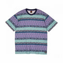 Santa Cruz Heights T-Shirt in Winkowski Vertigo, 100% cotton 180gsm jersey loose fit tee met custom all over psychedelische Winkowski Vertigo print in paars turquoise en blauw te combineren als matching set met de Heights Swimshorts, verkrijgbaar bij Revert 95 Haarlem