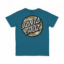 Santa Cruz Youth Stamped Opus Camo T-Shirt in Teal met Opus graphic over woodcut camo patroon, verkrijgbaar bij Revert 95 Haarlem