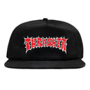 Thrasher Spikey Snapback Black, gestructureerde 6-panel cap van cotton polyester met screen printed Spikey artwork, verkrijgbaar bij Revert 95 Haarlem