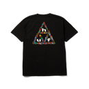 Huf x Spitfire Sticker Triple Triangle T-Shirt, t-shirt van 100% cotton met geprinte artwork op linkerborst en achterkant, verkrijgbaar in Black en White, classic fit, verkrijgbaar bij Revert 95 Haarlem