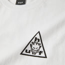 Huf x Spitfire Sticker Triple Triangle T-Shirt, t-shirt van 100% cotton met geprinte artwork op linkerborst en achterkant, verkrijgbaar in Black en White, classic fit, verkrijgbaar bij Revert 95 Haarlem