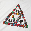 Huf x Spitfire Sticker Triple Triangle T-Shirt, t-shirt van 100% cotton met geprinte artwork op linkerborst en achterkant, verkrijgbaar in Black en White, classic fit, verkrijgbaar bij Revert 95 Haarlem