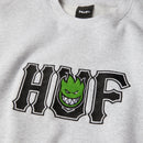 Huf x Spitfire Union Crewneck Sweatshirt Heather Grey, pullover crewneck van 80/20 cotton-poly fleece met geborduurde artwork op de borst, verkrijgbaar bij Revert 95 Haarlem