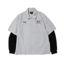 Huf x Spitfire Union Work Shirt Black/White, double layer werkhemd van cotton poly met chain stitched artwork en merrowed edge patch, button-down front, verkrijgbaar bij Revert 95 Haarlem