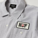 Huf x Spitfire Union Work Shirt Black/White, double layer werkhemd van cotton poly met chain stitched artwork en merrowed edge patch, button-down front, verkrijgbaar bij Revert 95 Haarlem