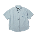 HUF Stuck On You Short Sleeve Plaid Shirt in Ice Blue, poly cotton viscose blend 130G relaxed fit plaid shirt met yarn-dyed textured plaid embroidered artwork op linker borstzak button-down front engraved buttons en HUF woven label in frisse lichtblauwe Ice Blue colorway, verkrijgbaar bij Revert 95 Haarlem