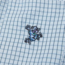 HUF Stuck On You Short Sleeve Plaid Shirt in Ice Blue, poly cotton viscose blend 130G relaxed fit plaid shirt met yarn-dyed textured plaid embroidered artwork op linker borstzak button-down front engraved buttons en HUF woven label in frisse lichtblauwe Ice Blue colorway, verkrijgbaar bij Revert 95 Haarlem
