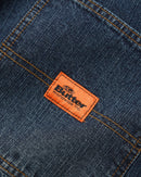 Butter Goods Santosuosso Denim Jeans in Streaky Navy, 100% cotton denim ultra baggy tapered fit met contrasting stitching geborduurd Philly coin stash pocket PU belt patch en flag label branding, verkrijgbaar bij Revert 95 Haarlem