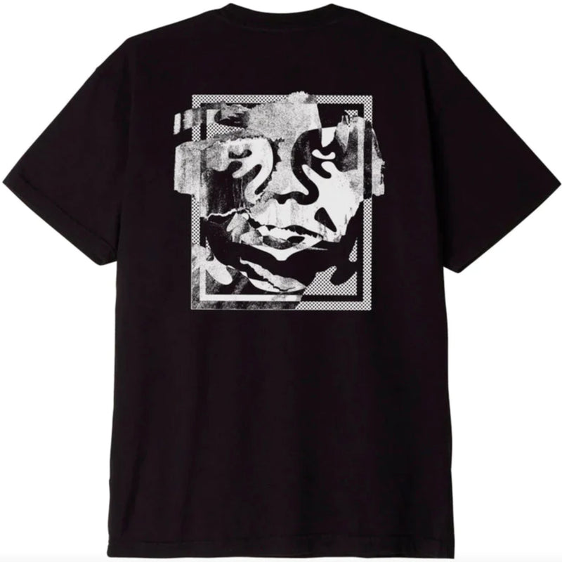 OBEY TORN ICON FACE ORGANIC FADED BLACK
