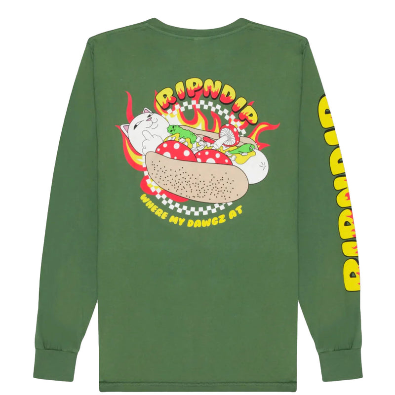 Bestel de Ripndip RIPNDIP Glizzy Longsleeve T-Shirt Olive veilig, gemakkelijk en snel bij Revert 95. Check onze website voor de gehele Ripndip collectie, of kom gezellig langs bij onze winkel in Haarlem.