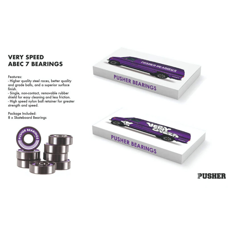 Bestel de Pusher Bearings Very Speed Abec 7 Bearings veilig, gemakkelijk en snel bij Revert 95. Check onze website voor de gehele Pusher Bearings collectie, of kom gezellig langs bij onze winkel in Haarlem.