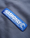 Cash Only Service Zip Thru Hood in Washed Navy met mineral wash behandeling, geborduurde patches all over en volledige ritsluiting, verkrijgbaar bij Revert 95 Haarlem