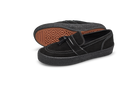 Last Resort AB VM005 Loafer Black Black White Stitch – zwarte suède skate-loafer met witte stiksels en vulcanized zool