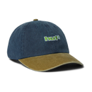 HUF Two Tone 89 Washed 6 Panel Hat in Navy met navy crown, contrasterende tan klep en geborduurd artwork op de front crown, verkrijgbaar bij Revert 95 Haarlem