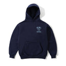 Butter Goods Terrain Pullover Hoodie in Navy, 420gsm mineral wash cotton fleece relaxed fit hoodie met split panel hood kangaroo pocket ribbed trims en screen printed Terrain branding op borst en rug, verkrijgbaar bij Revert 95 Haarlem