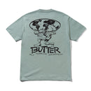 Butter Goods Terrain T-Shirt in Dull Mint, 100% katoen 230gsm regular fit met ribbed collar en vintage-style All Terrain Equipment screen print op voor- en achterkant in gedempte mintgroene kleur, verkrijgbaar bij Revert 95 Haarlem
