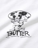 Butter Goods Terrain T-Shirt in White, 100% katoen 230gsm regular fit met ribbed collar en vintage-style All Terrain Equipment screen print op voor- en achterkant, verkrijgbaar bij Revert 95 Haarlem