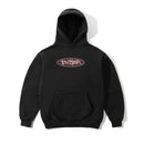 Butter Goods Tide Pullover Hoodie in Black, 420gsm mineral wash cotton fleece relaxed fit hoodie met screen printed Tide branding kangaroo pocket en ribbed trims, verkrijgbaar bij Revert 95 Haarlem
