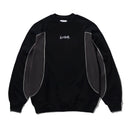 Butter Goods Tread Crewneck Sweater in Black Charcoal, 100% katoen crewneck sweater met direct geborduurd Tread logo op de voorkant en contrast stitching in zwart en houtskoolgrijs, verkrijgbaar bij Revert 95 Haarlem